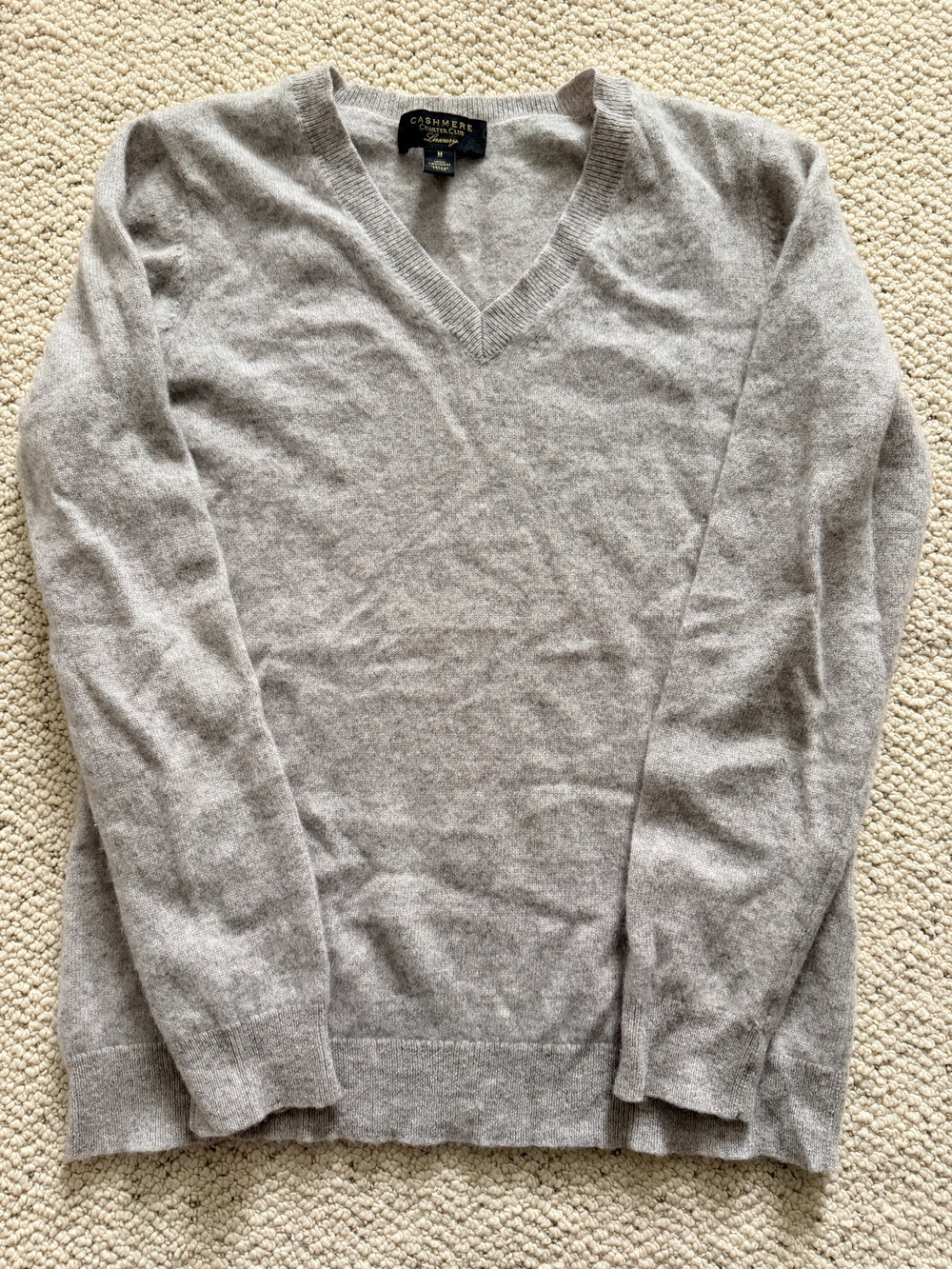 Charter Club Luxury 100% Cashmere V-Neck Sweater Women's M Heather Gray Pullover